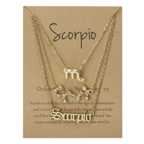 NEW Scorpio Horoscope Gold Dipped Set of 3 Individual Astrology Sign Necklaces - Picture 2 of 2